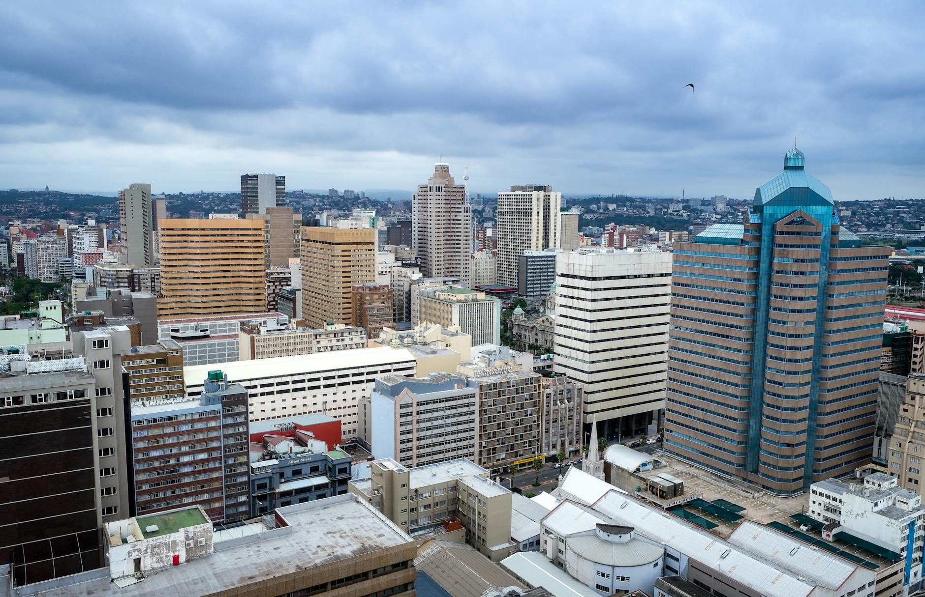 Aerial view of Durban South Africa showing coastal business district and harbour area 2026